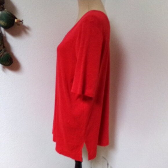 J. Jill Red Double V Tunic Pima Cotton - Picture 3 of 5